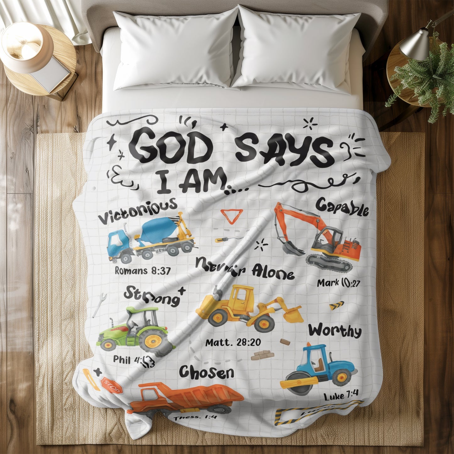 Personalized Construction Truck Blanket with Custom Name