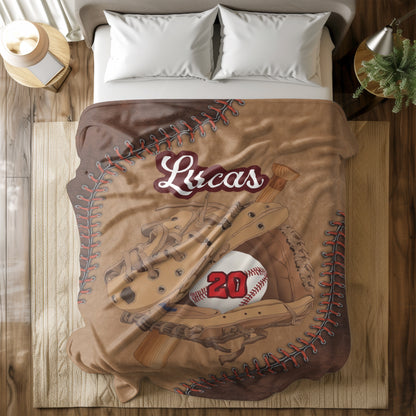 Personalized Baseball Blanket with Custom Name & Number