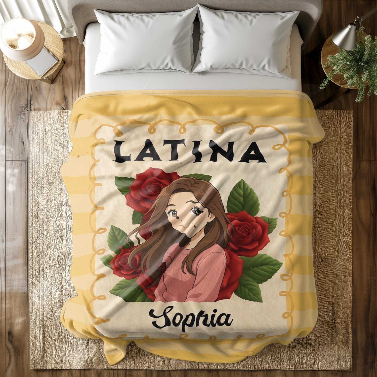 Personalized Latina Anime Blanket with Custom Photo & Name