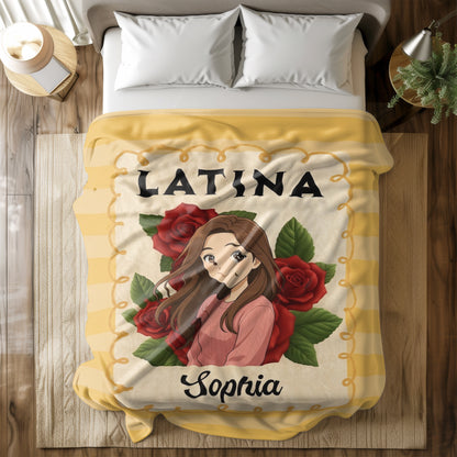 Personalized Latina Anime Blanket with Custom Photo & Name