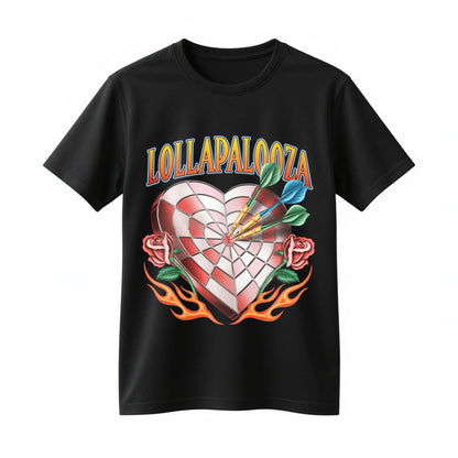 Lollapalooza 2026 Heart & Roses Festival Lineup T-Shirt - Chicago Concert Tee
