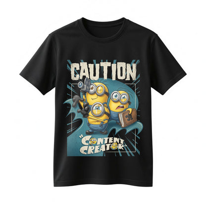 Caution Content Creator Minions T-Shirt Funny Graphic Tee