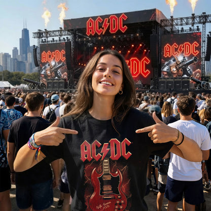 AC/DC High Voltage Rock 'N' Roll PWR UP 2026 Guitar Double-Sided Black Concert T-Shirt