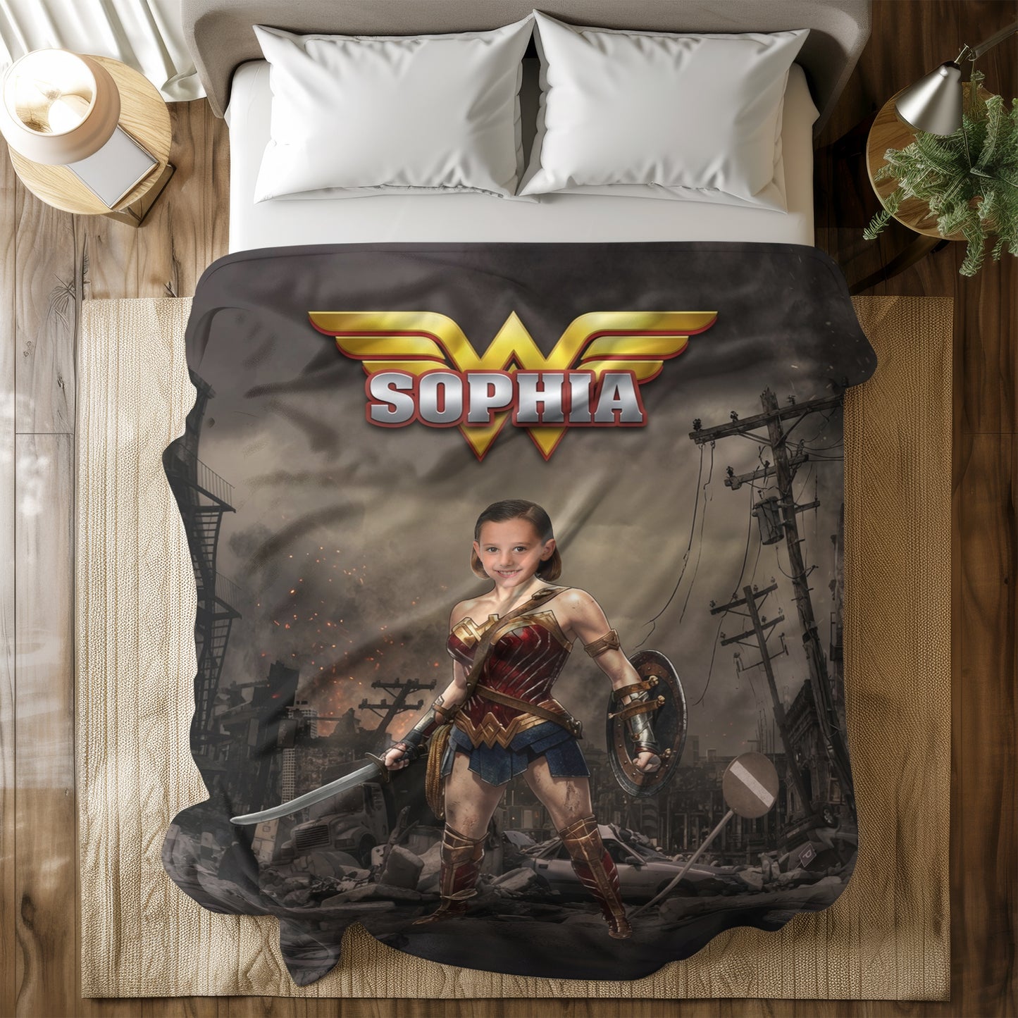 Personalized Wonder Woman Blanket Custom Photo Superhero Throw Blanket for Girls Kids