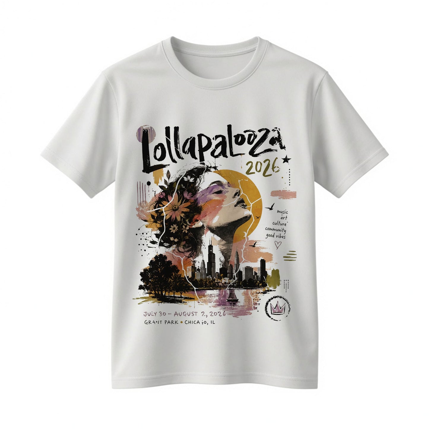 Lollapalooza 2026 Chicago Skyline Art T-Shirt – Music Festival Aesthetic Graphic Tee
