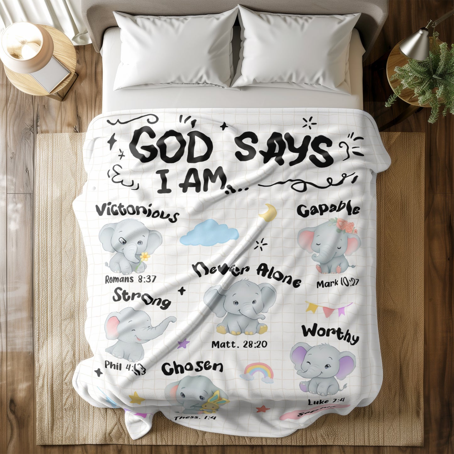 Personalized Christian Elephant Blanket for Girls