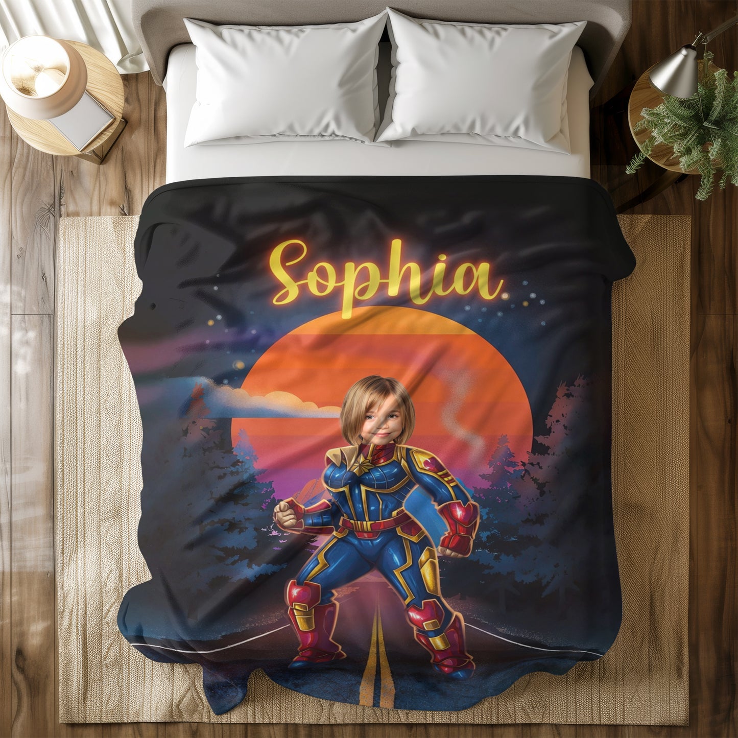 Personalized Superhero Girl Photo Blanket - Custom Face Hero Blanket for Girls