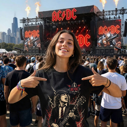 First Generation AC/DC Fan Shirt Vintage Angus Young Guitar Rock Band Tee