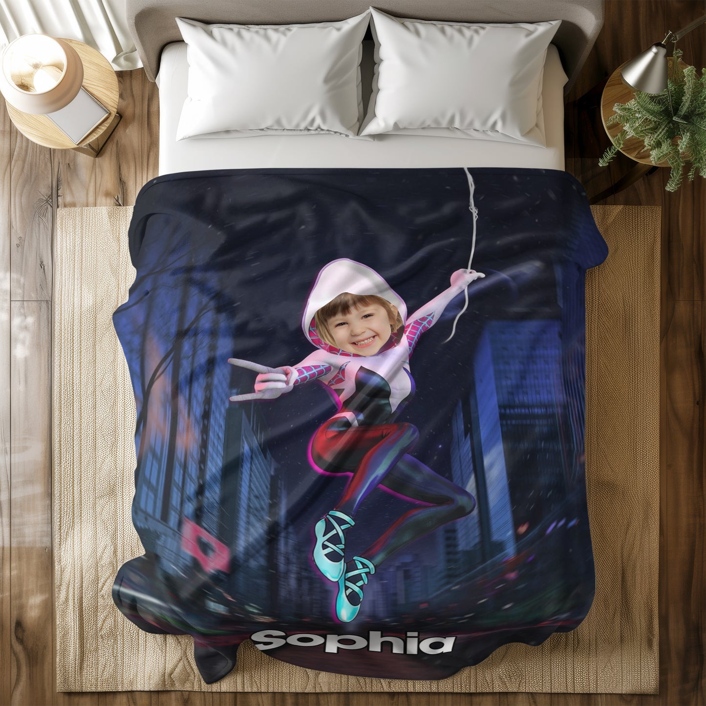 Personalized Spider Girl Photo Blanket - Custom Superhero Face Blanket for Girls