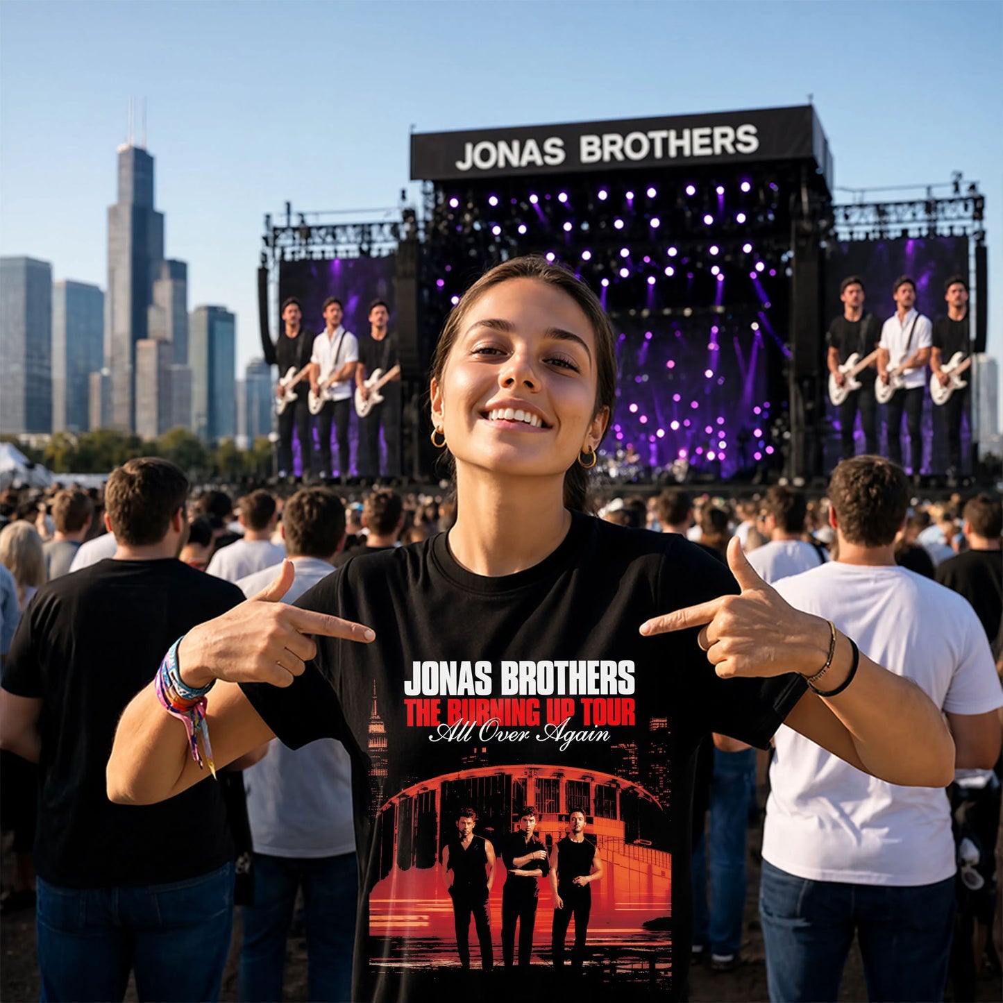 Jonas Brothers Burning Up Tour Shirt - All Over Again Concert Graphic Tee