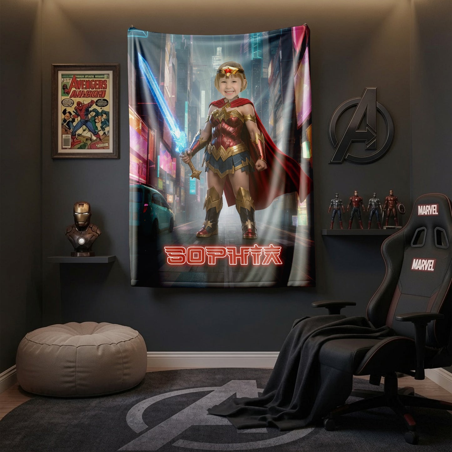 Personalized Wonder Woman Blanket Custom Photo Superhero Blanket for Girls