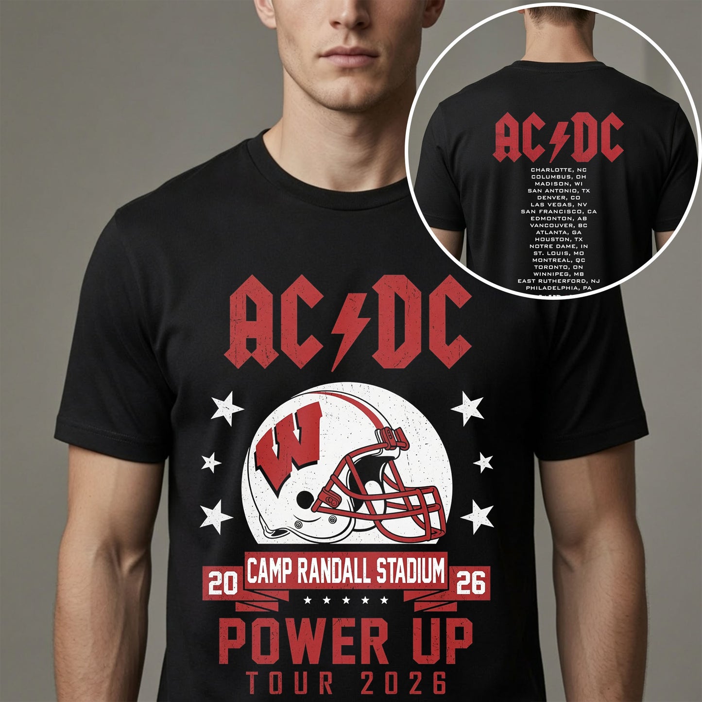 AC/DC Wisconsin Badgers Power Up Tour 2026 Camp Randall Stadium Fan Shirt