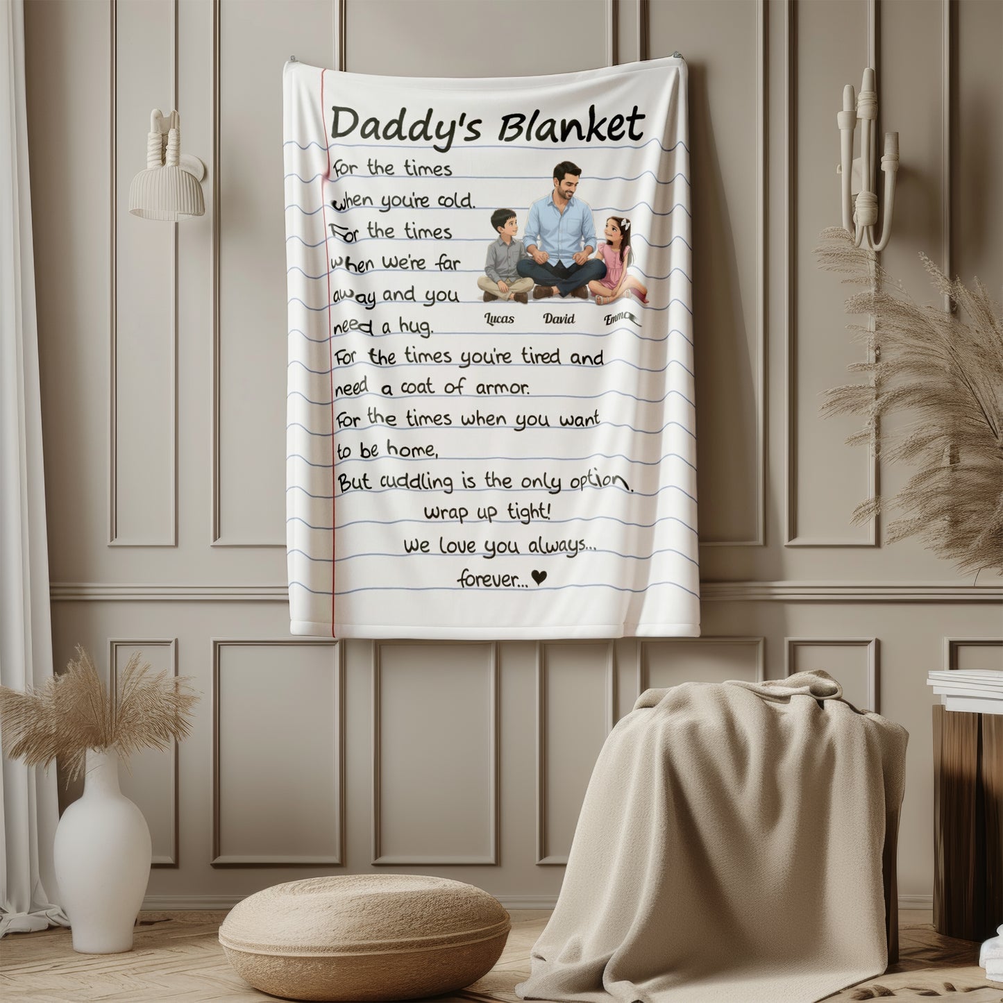 Personalized Daddy Blanket with Custom Photo & Names