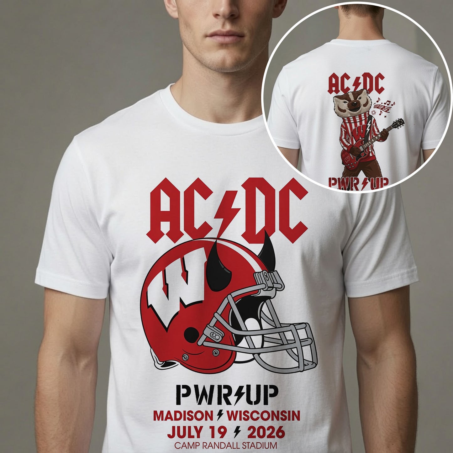 AC/DC Wisconsin Badgers Mascot Guitar Power Up Tour 2026 T-Shirt