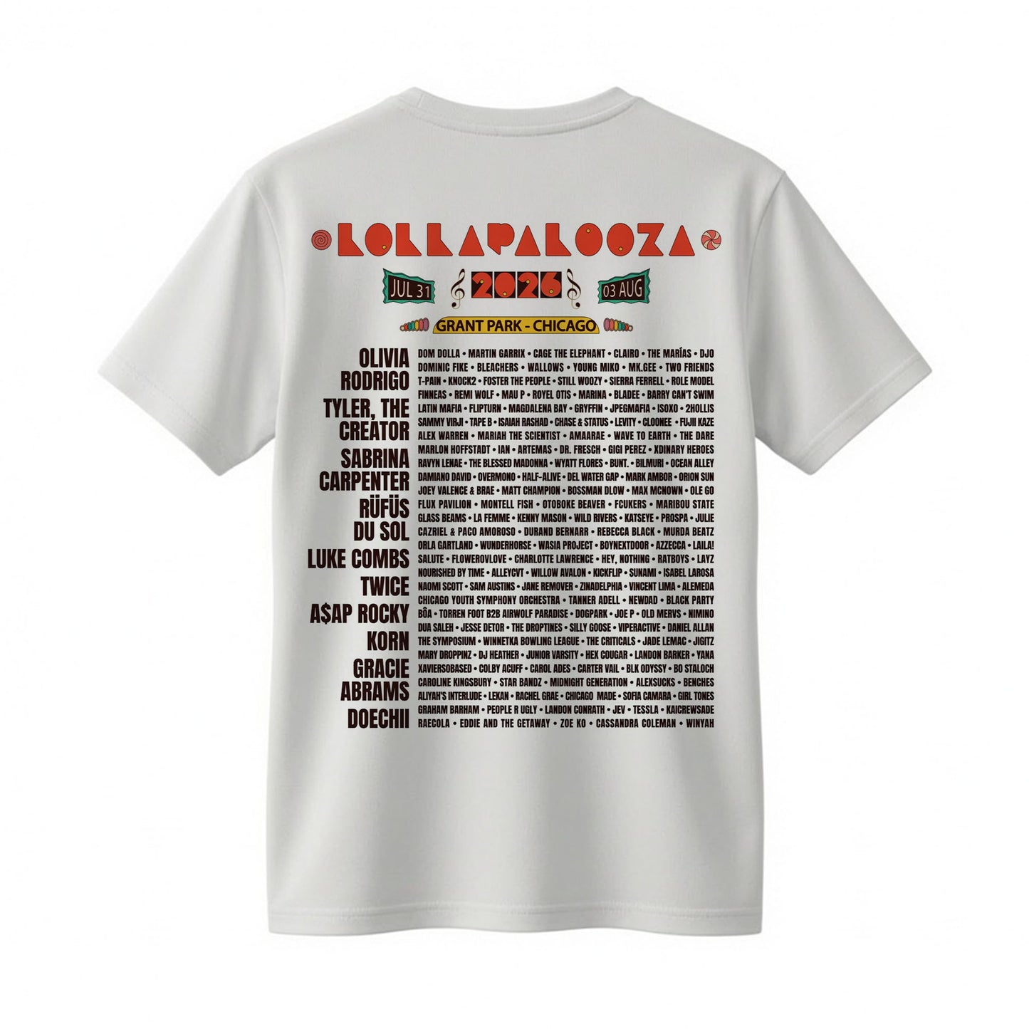 Lollapalooza 2026 Grant Park Retro Stage Art Shirt - Chicago Festival Lineup Tee