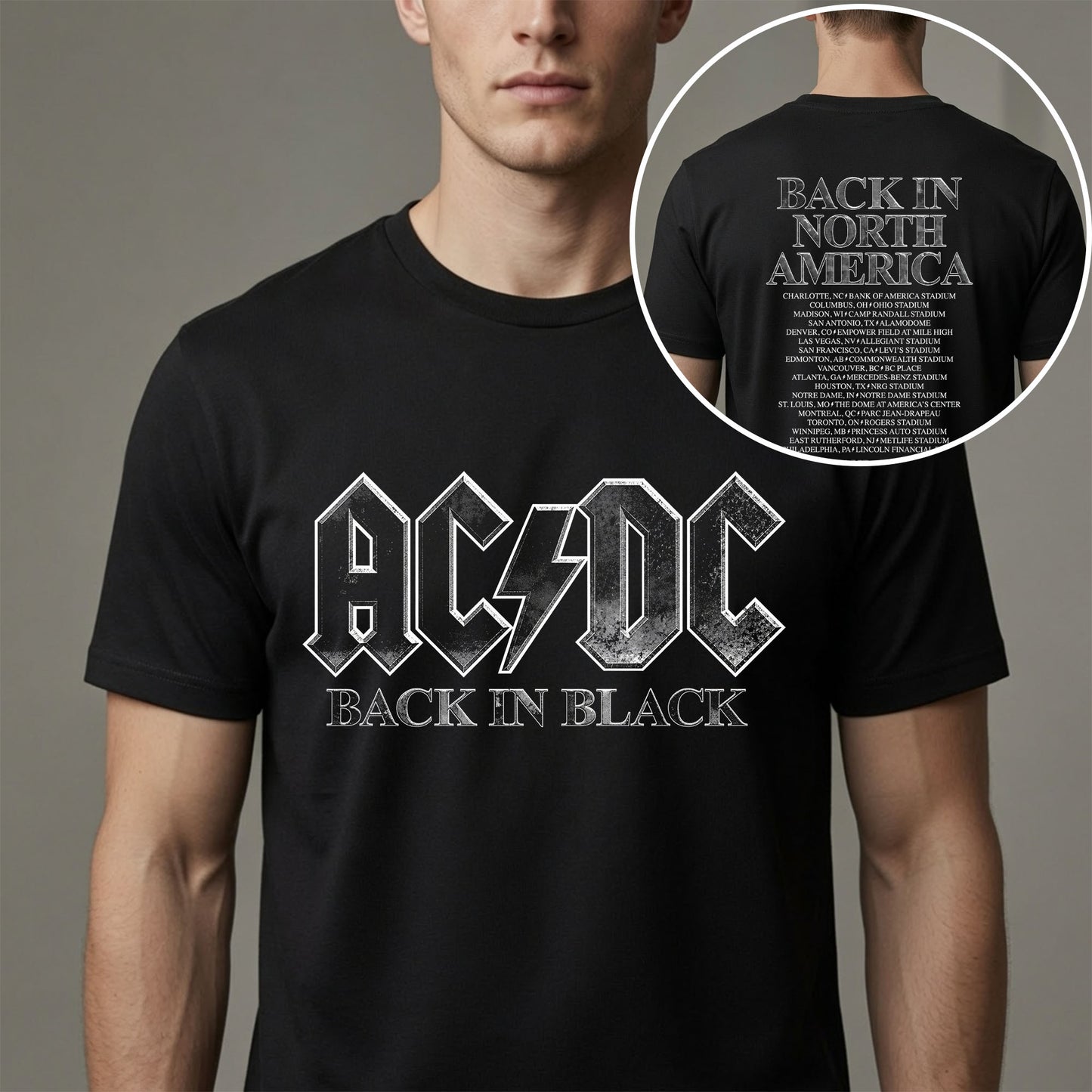 AC/DC Back In Black PWR UP Tour 2026 North America Dates Double-Sided Black Concert T-Shirt