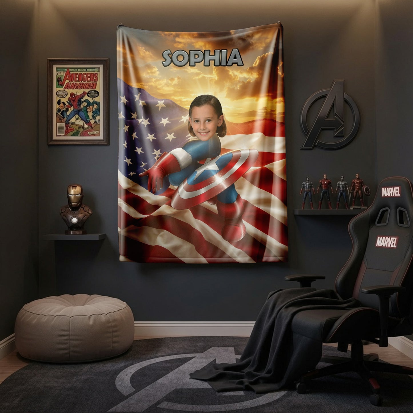 Personalized Superhero Photo Blanket for Kids - Custom Face Blanket with Name