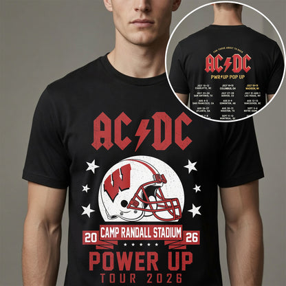 AC/DC Wisconsin Badgers Power Up Tour 2026 Shirt - Camp Randall Stadium Rock Concert Football Fan Tee