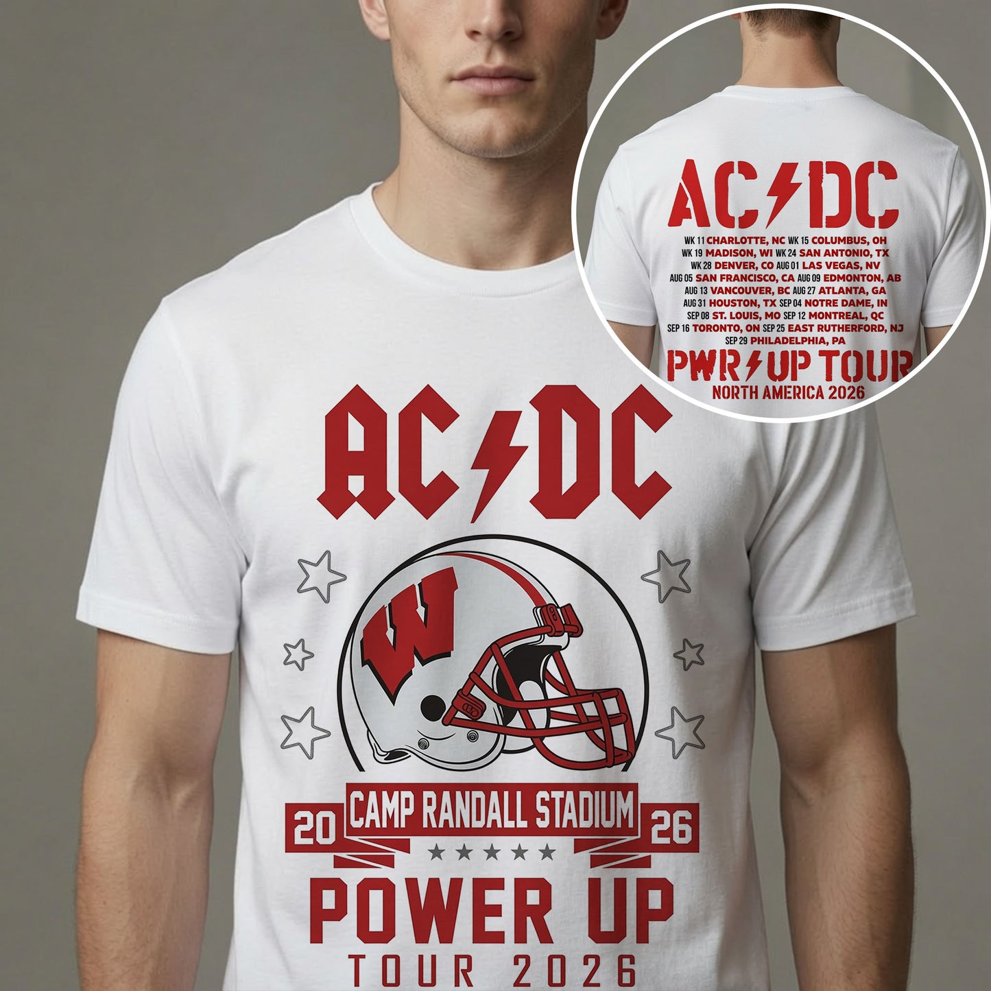 AC/DC Wisconsin Badgers Camp Randall Stadium Power Up Tour 2026 T-Shirt