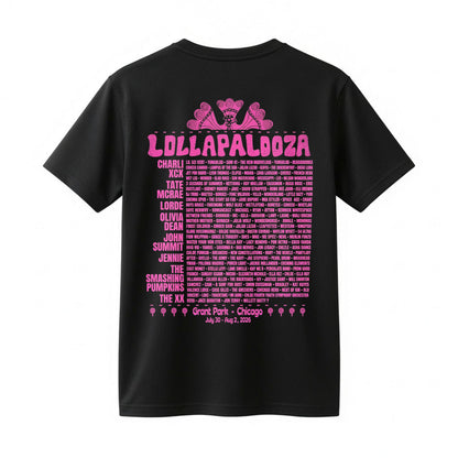Lollapalooza 2026 Pink Retro Festival Lineup T-Shirt - Chicago Concert Merch