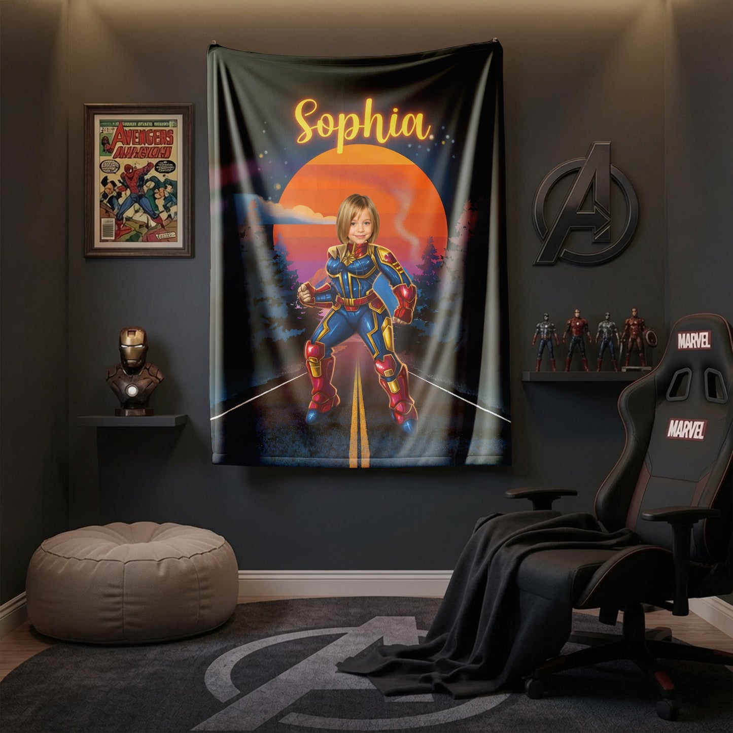 Personalized Superhero Girl Photo Blanket - Custom Face Hero Blanket for Girls