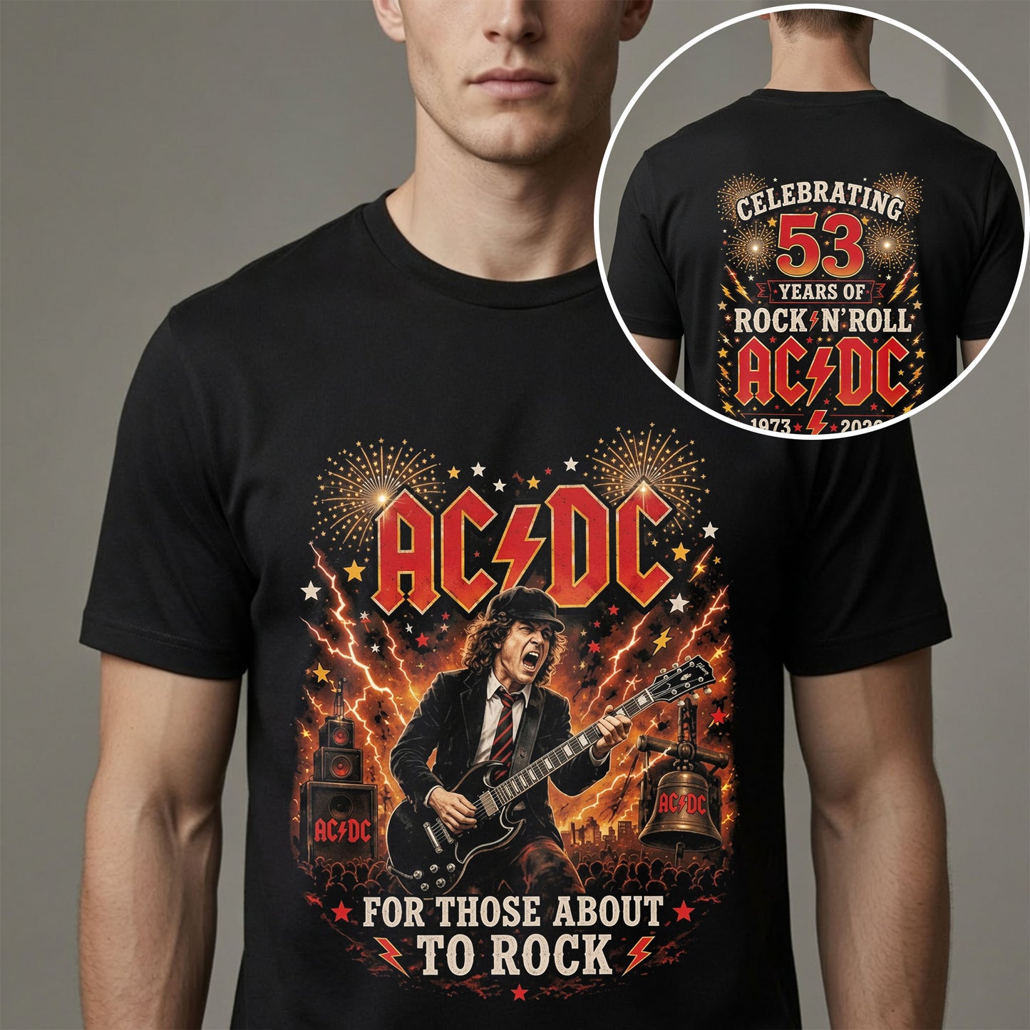 AC/DC 53 Years of Rock N Roll Shirt - 1973-2026 Still Rockin Strong Vintage Concert Tee