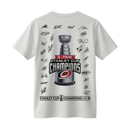Carolina Hurricanes 2026 Stanley Cup Champions T-Shirt Double Sided Champs Canes 2-Time Stanley Cup Hockey Fan Tee