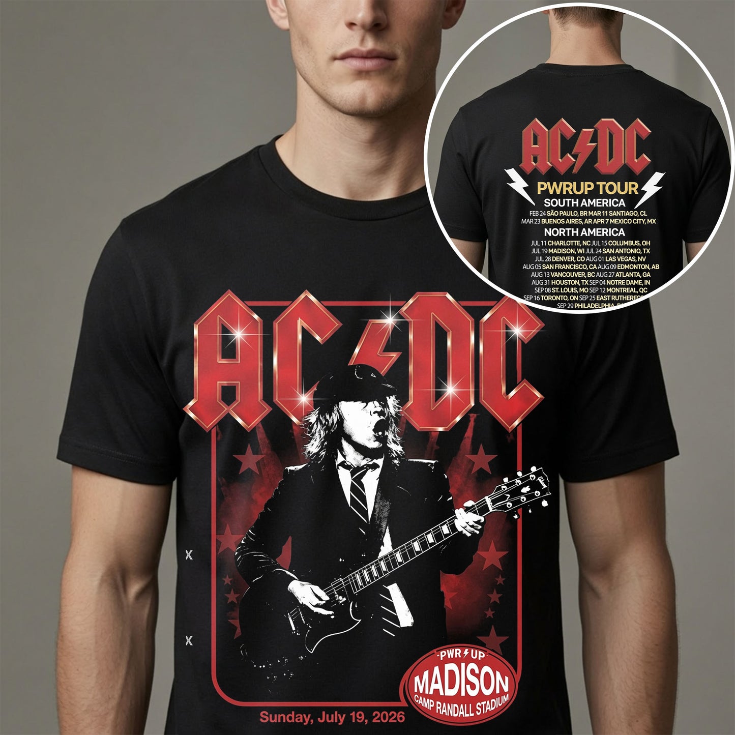 AC/DC Wisconsin Badgers Madison 2026 Power Up Tour Vintage Concert T-Shirt