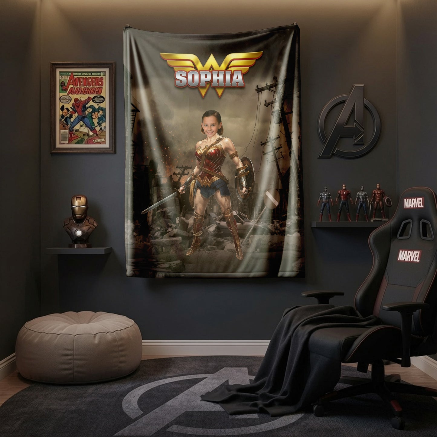 Personalized Wonder Woman Blanket Custom Photo Superhero Throw Blanket for Girls Kids
