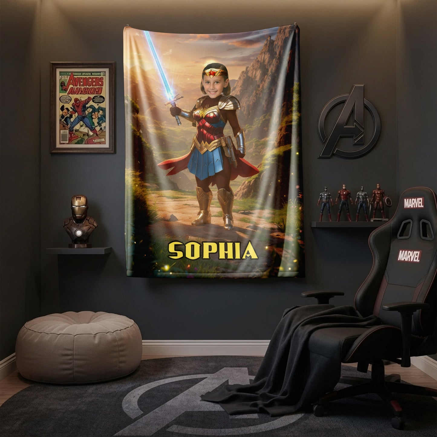 Personalized Wonder Woman Blanket Custom Photo Superhero Throw Blanket for Girls