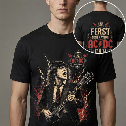 First Generation AC/DC Fan Shirt Vintage Angus Young Guitar Rock Band Tee