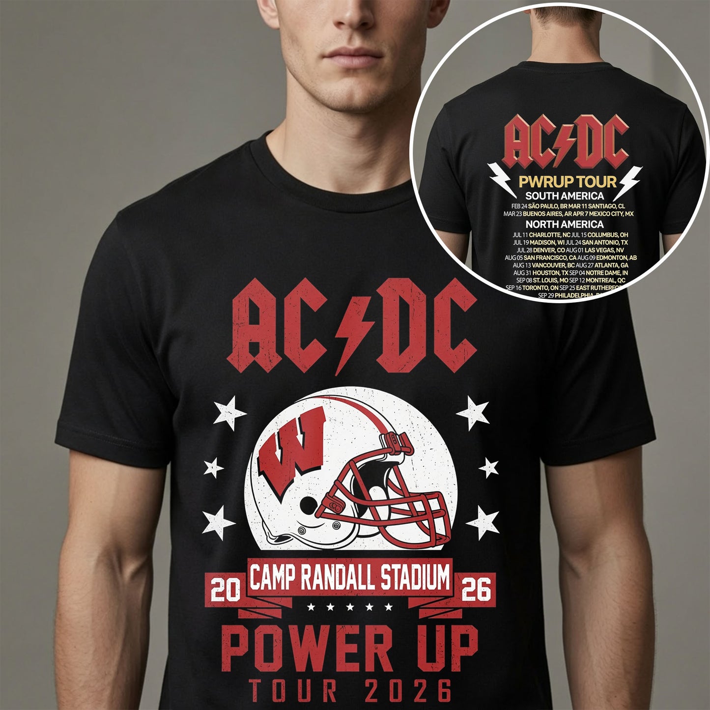 Wisconsin Badgers AC/DC Power Up Tour 2026 North America Concert Shirt