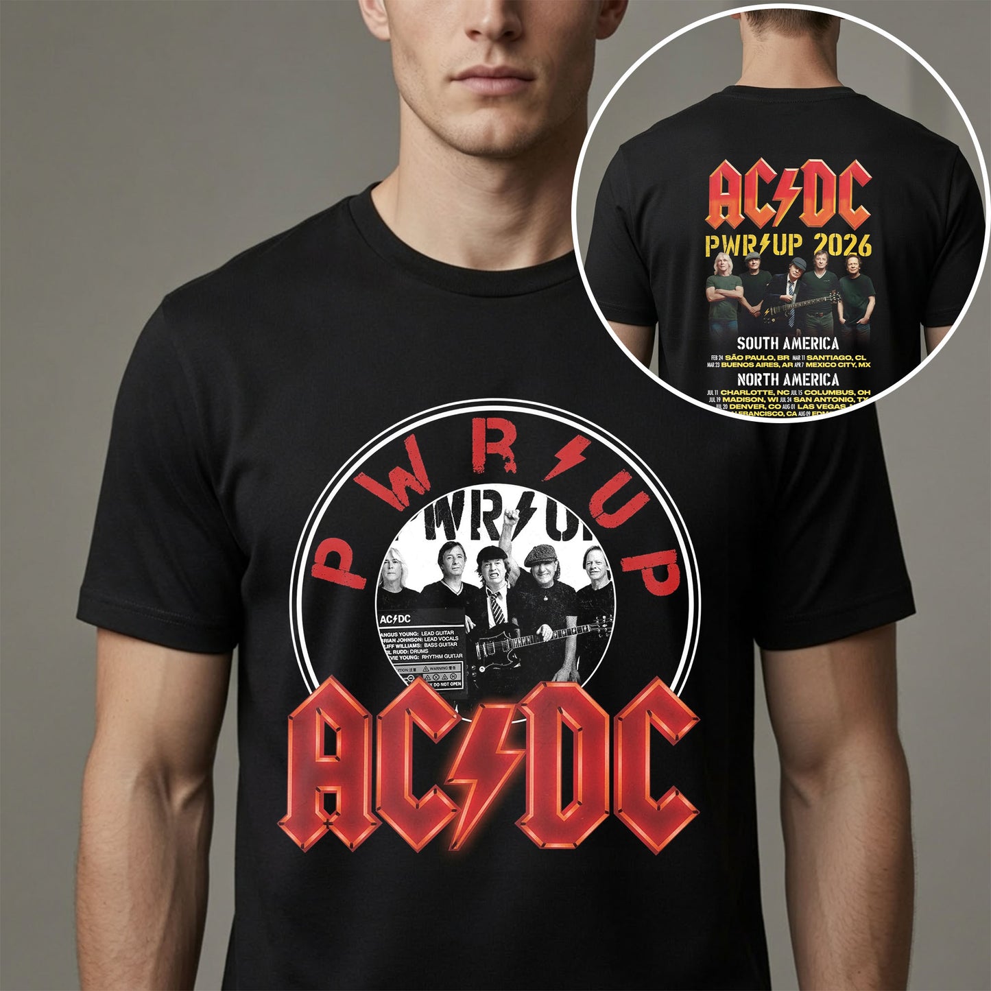 AC/DC PWR UP 2026 World Tour Shirt - South America North America Concert Tee