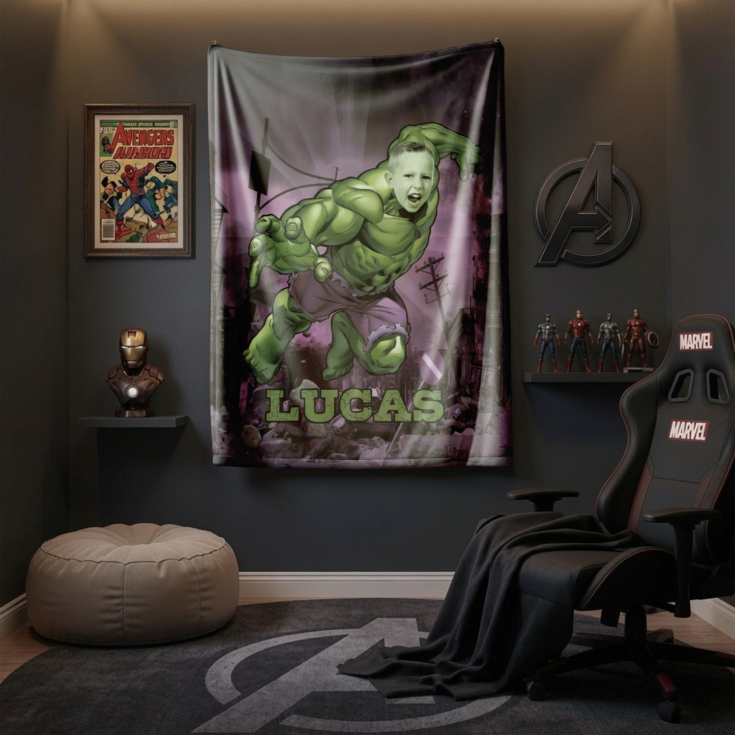 Personalized Hulk Photo Blanket for Kids – Custom Name Superhero Fleece Throw Gift