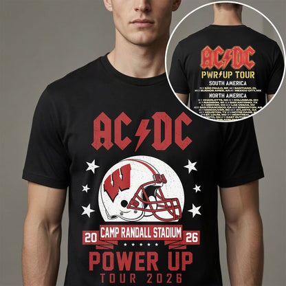 AC/DC x Wisconsin Badgers Power Up Tour 2026 Camp Randall Stadium Graphic T-Shirt