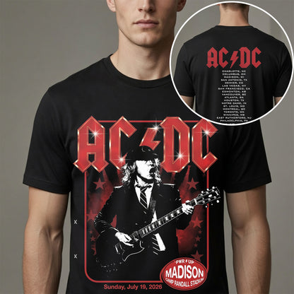 AC/DC Madison Wisconsin Badgers Power Up Tour 2026 Guitar Graphic T-Shirt