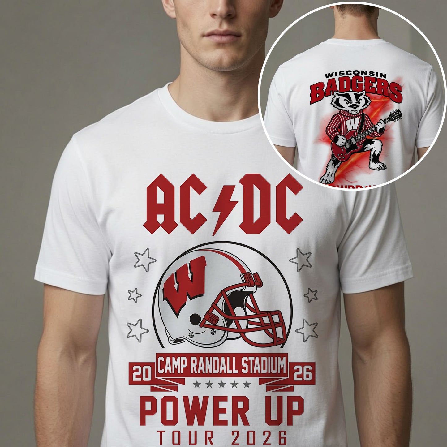Power Up Tour 2026 Mascot Guitar T-Shirt – Madison WI Concert Fan Tee