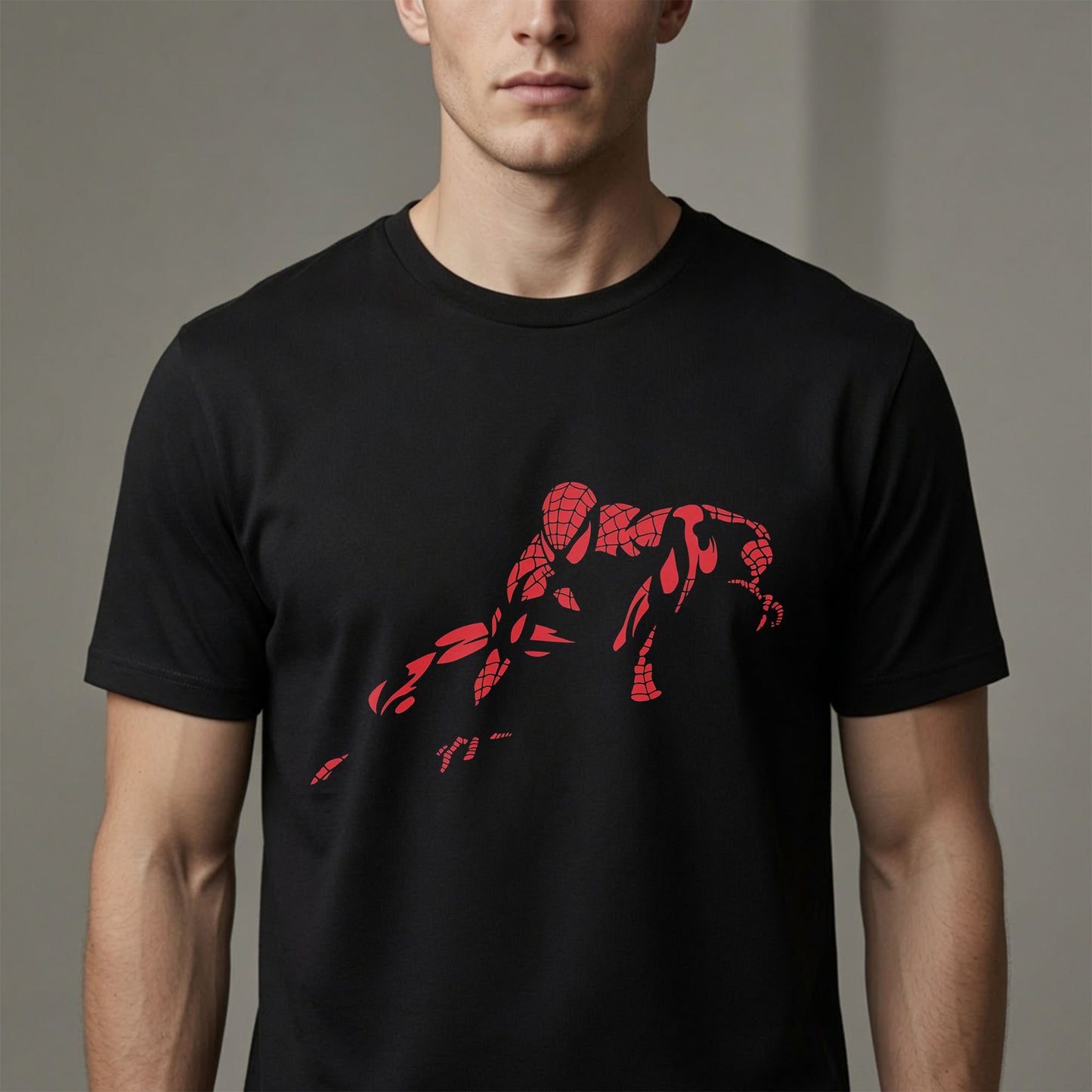 Minimalist Red Spider Hero Silhouette Graphic T-Shirt – Comic Style Superhero Tee for Fans