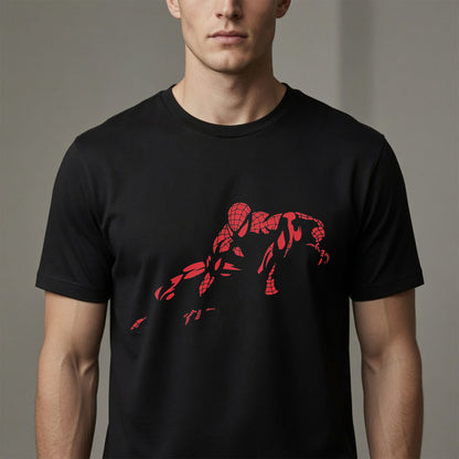 Minimalist Red Spider Hero Silhouette Graphic T-Shirt – Comic Style Superhero Tee for Fans