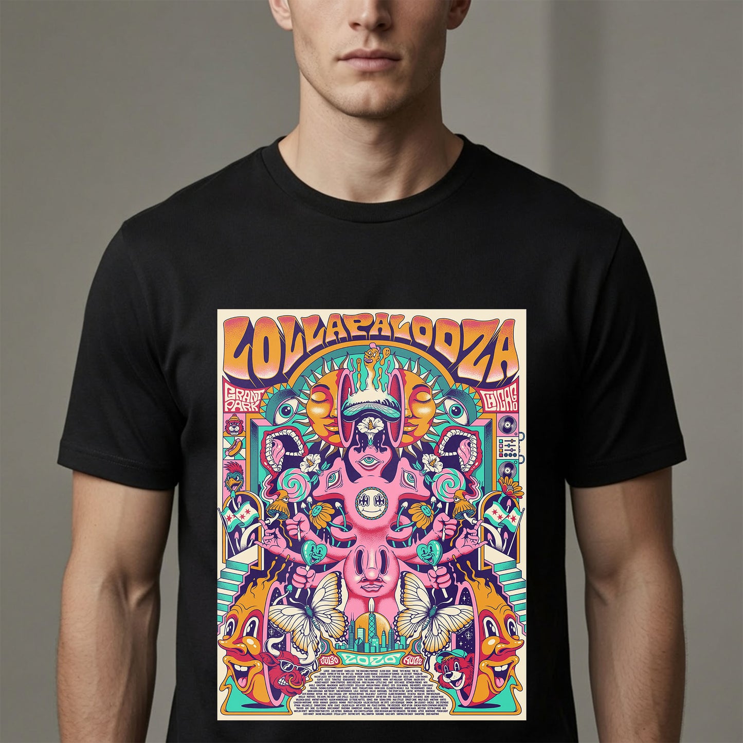 Lollapalooza 2026 Psychedelic Poster Art T-Shirt - Chicago Music Festival Tee