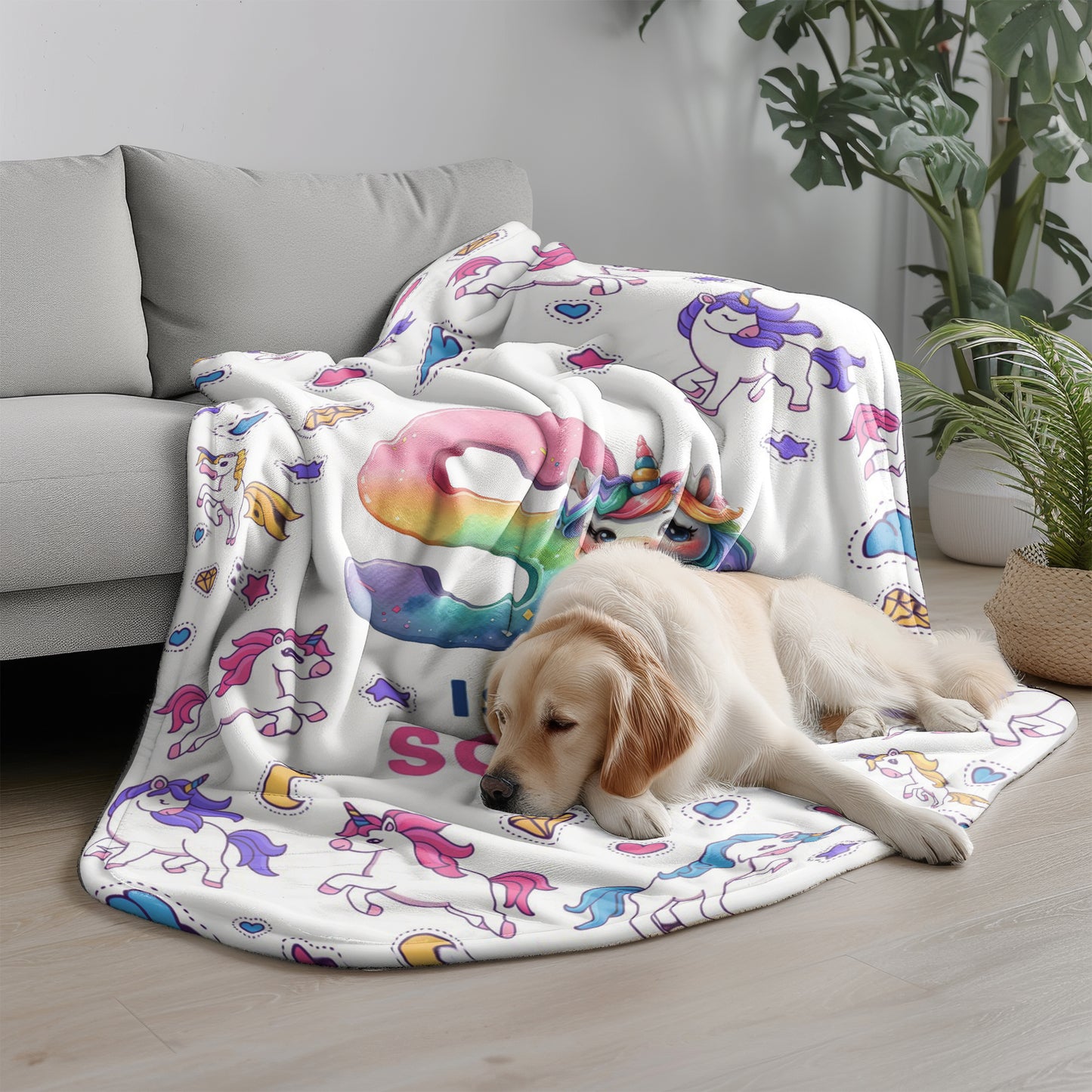 Personalized Unicorn Blanket for Girls - Rainbow Unicorn Blanket