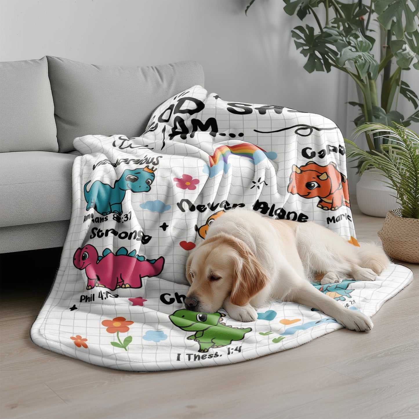 Personalized Christian Dinosaur Blanket for Boys