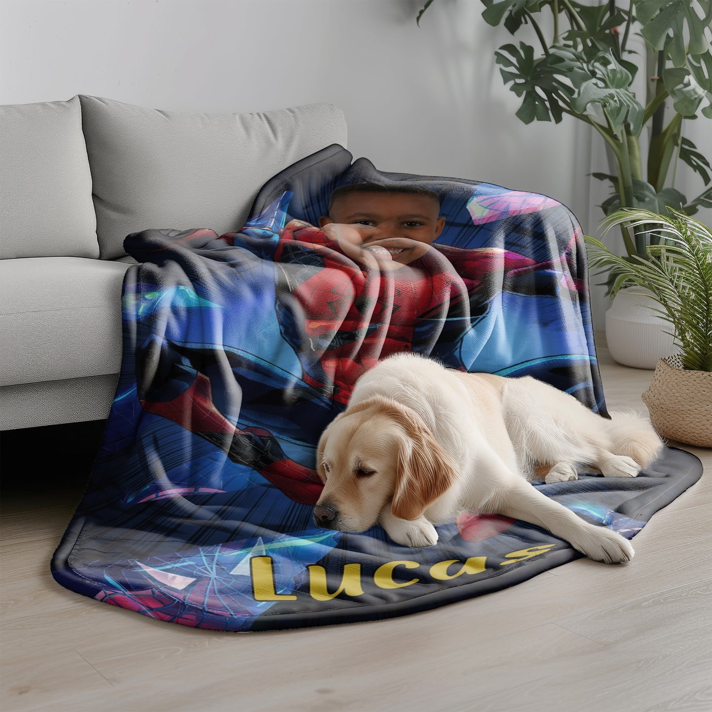 Personalized Spider Hero Blanket with Photo - Custom Kids Superhero Fleece Blanket