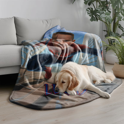 Personalized Spider Superhero Action Photo Blanket for Kids – Custom Face & Name Fleece Throw Gift