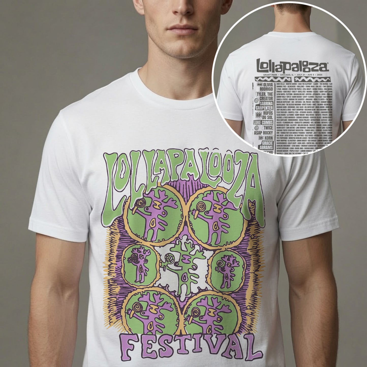 Lollapalooza Festival Graphic T-Shirt – Retro Psychedelic Art Chicago Concert Lineup Tee