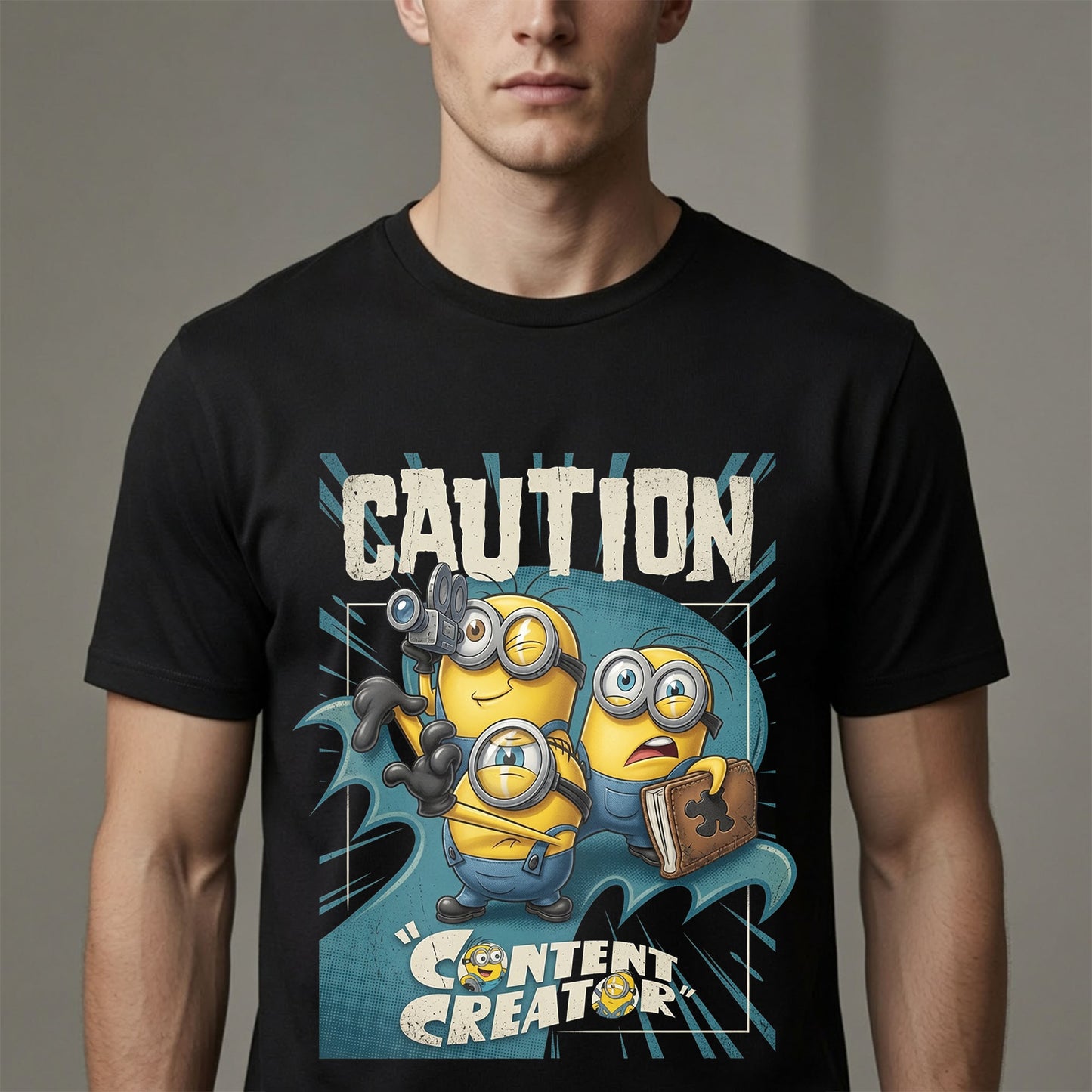 Caution Content Creator Minions T-Shirt Funny Graphic Tee