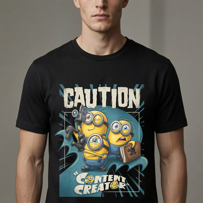 Caution Content Creator Minions T-Shirt Funny Graphic Tee