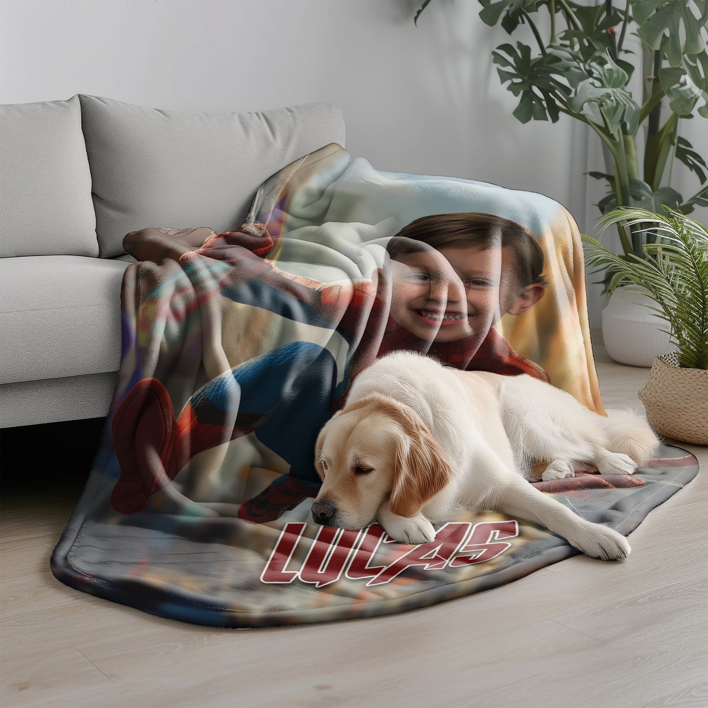Personalized Spider Superhero Web-Swing Photo Blanket for Kids