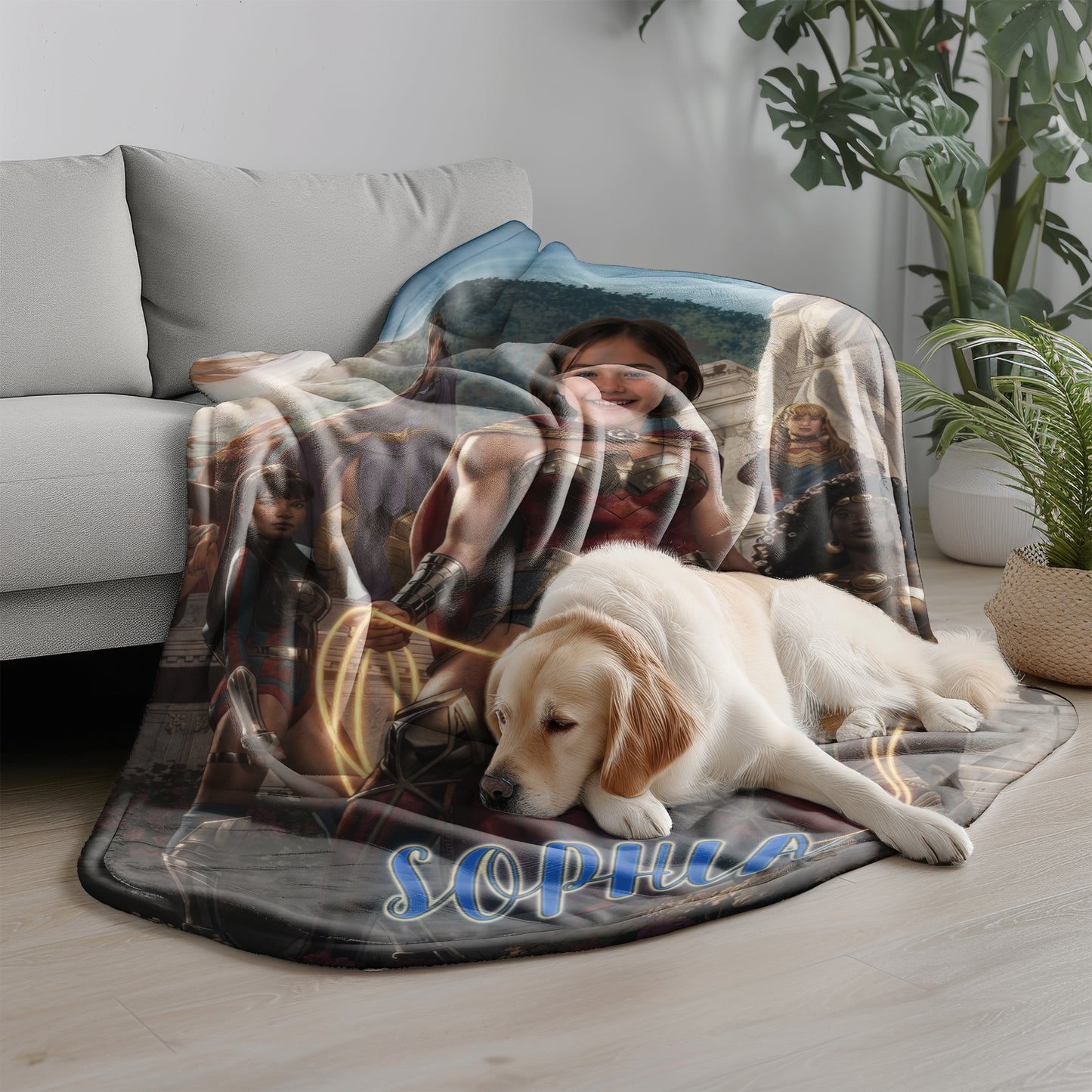 Personalized Wonder Woman Blanket Custom Photo Superhero Throw Blanket for Girls