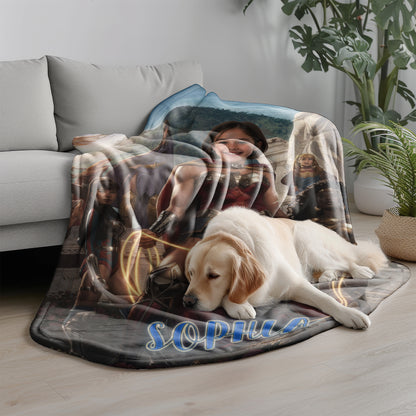 Personalized Wonder Woman Blanket Custom Photo Superhero Throw Blanket for Girls